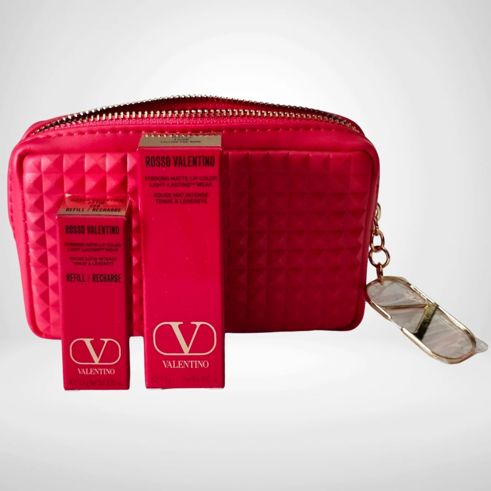 Valentino Lipstick & Case, Lipstick Colors 123R & Refill 22R / Red Zipper Case